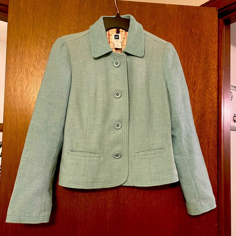 GAP Womens Sz 6 Light Blue Lined Button Down Wool Blend Coat Jacket Blazer